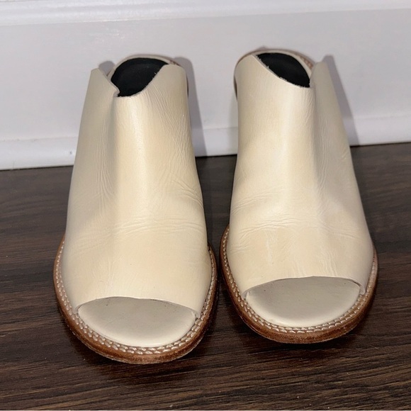 tibi Blane Leather Neutral Chunky Block Heel Open Toe Boho Mules Sz 36.5 (US 6) - Picture 6 of 12